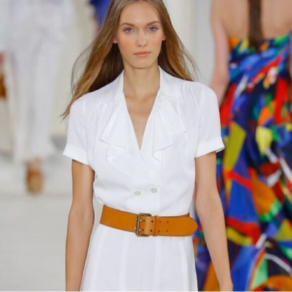 Ralph Lauren Wide Italian Calfskin Leather Double Prong Roller Buckle Belt - Picture 4 of 16